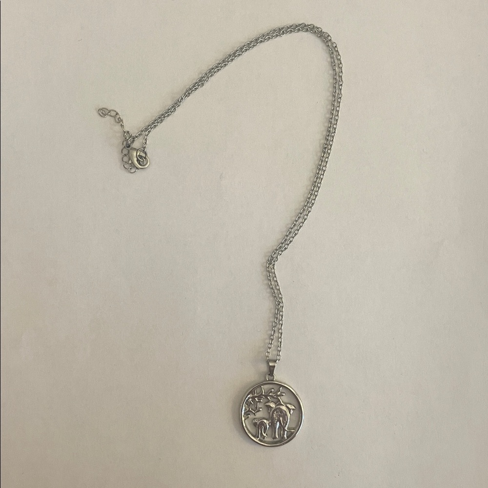 Elephant Silver Tone Necklace Mom and Baby Elephants